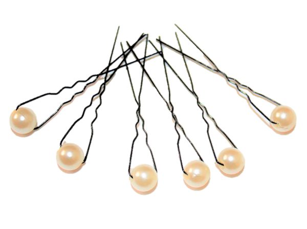 Haarschmuck - 6 schwarze Haarnadeln mit Perlen in der Farbe beige